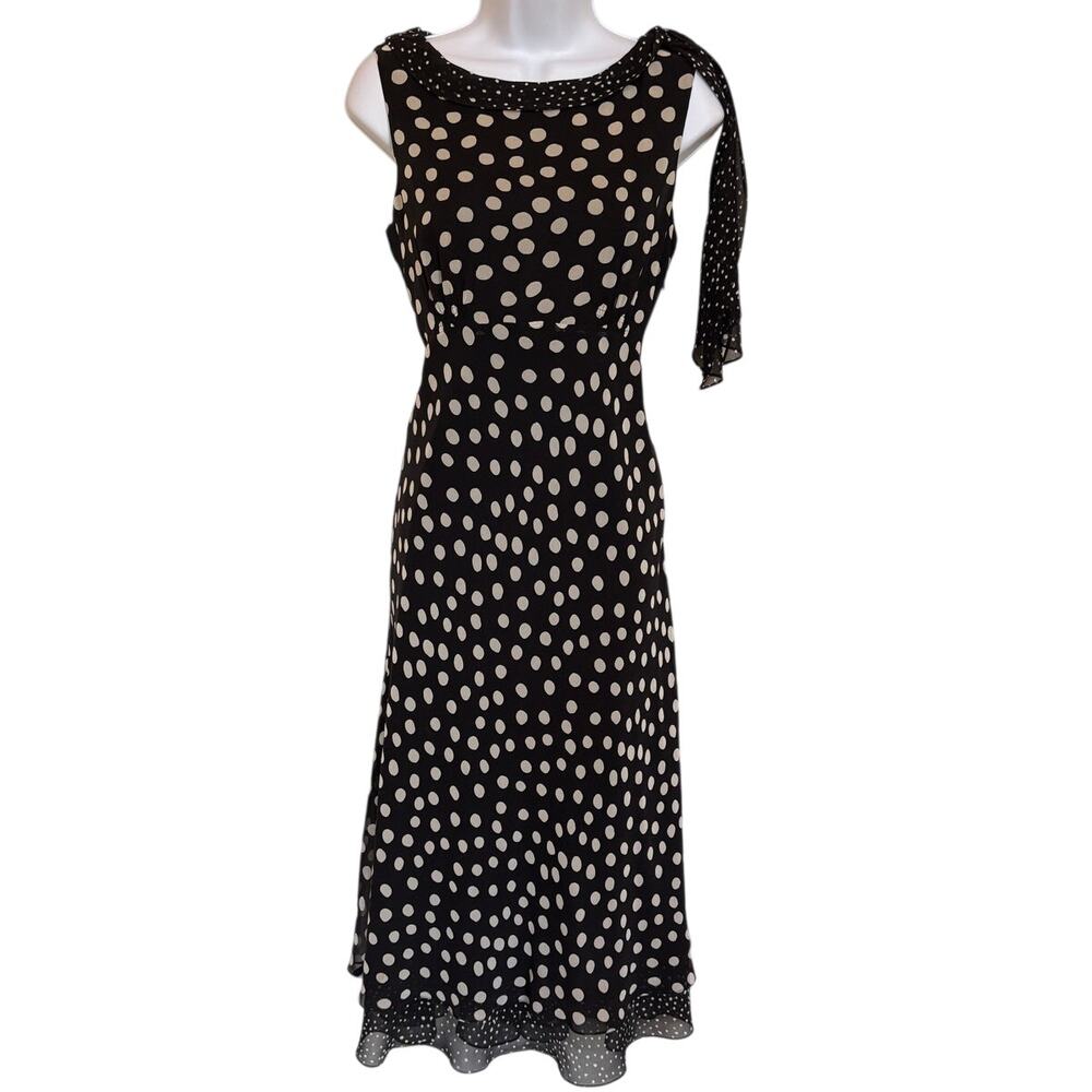 Cynthia Howie Vintage Silk Polka Dot Bias Cut Layered Midi Dress with Tie size 6 - Picture 5 of 13